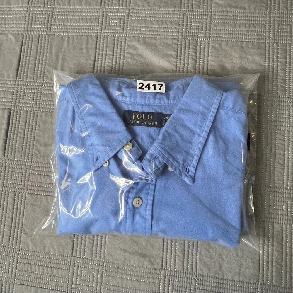 Ralph Lauren Shirt Mens 2XB Blue Button Up Yellow Pony Logo Short Sleeve